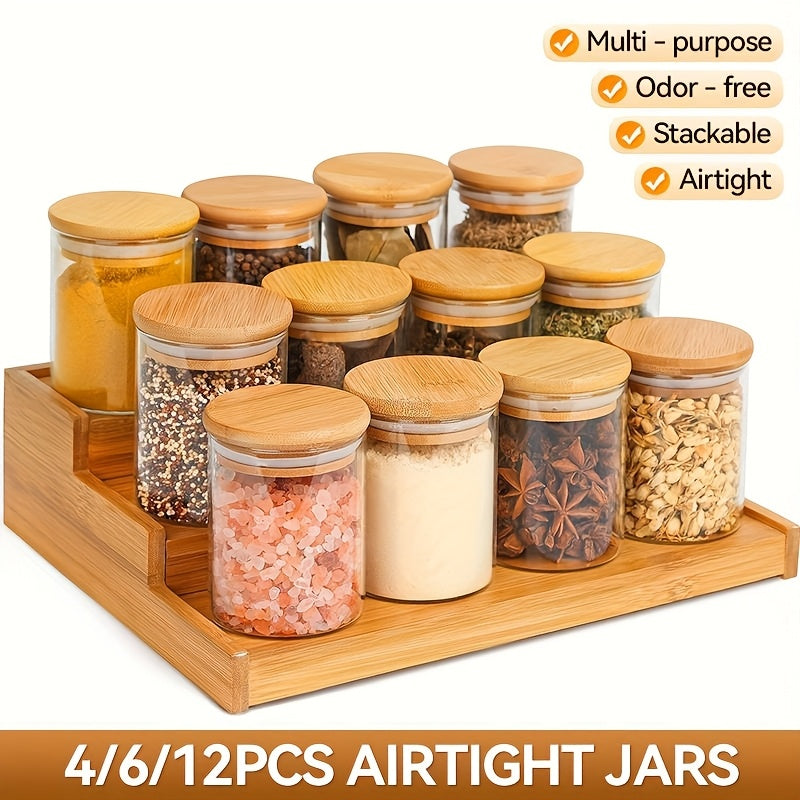 4/6/12 Piezas de Tarros de Vidrio para Especias, Hechos de Material Transparente de Borosilicato Alto con Tapas de Bambú Selladas, Contenedores Portátiles para Almacenar Té, Café en Grano, Azúcar, Dulces, Galletas y Utensilios de Cocina