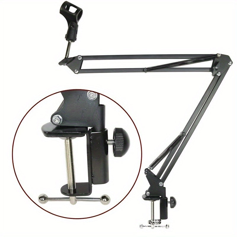 Soporte ajustable de canto pesado para micrófonos - Soporte de escritorio metálico extendible de choque, con material ABS, negro, ideal para transmisiones en vivo y grabaciones, equipo de transmisión | Soporte negro elegante | Construcción sólida