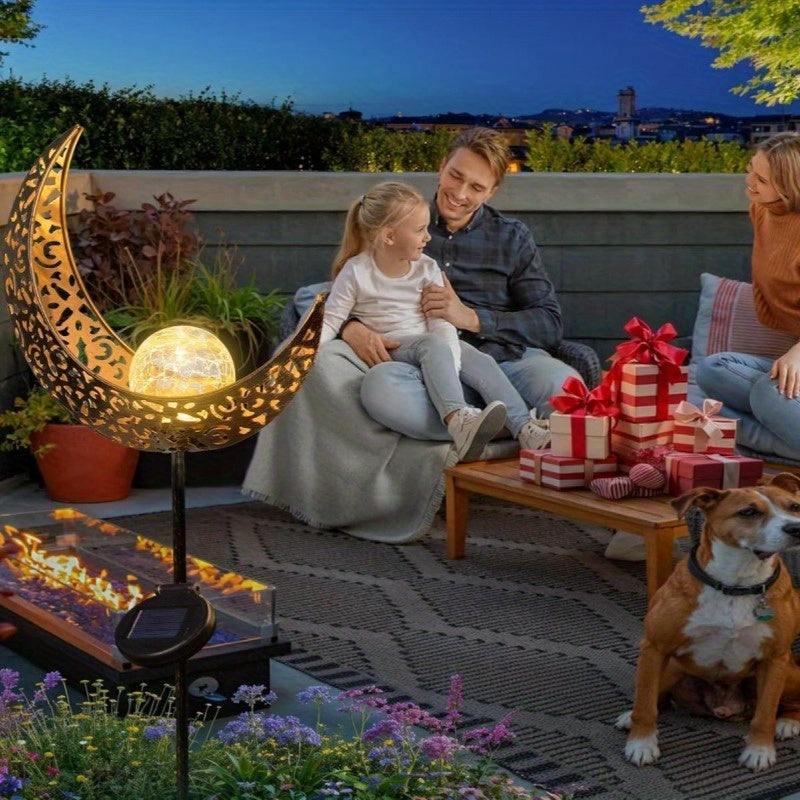 Luces Solares para Jardín Decorativas, Lámpara de Vidrio Craquelado Luna Hada, LED Blanco Cálido Impermeable con Estaca Metálica - Ideal para Caminos, Patios y Césped - Regalo Único para Jardineros