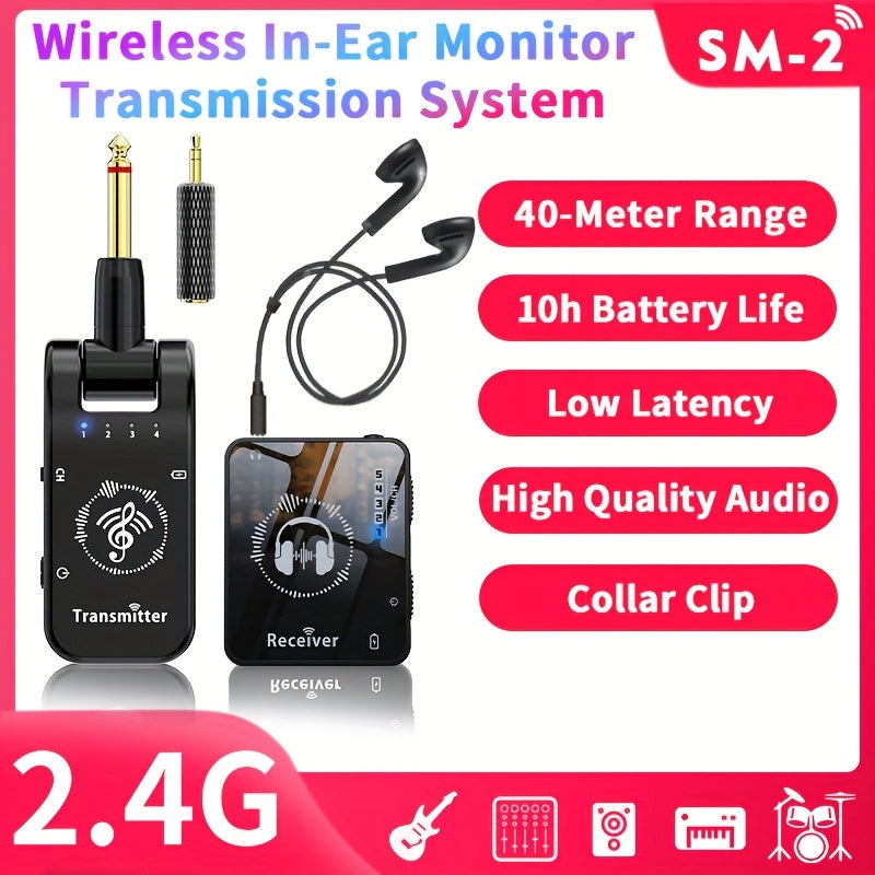 Sistema de monitorización intrauditivo inalámbrico de 2,4 G, transmisor giratorio de 282°, receptor de clip de collar portátil, emparejamiento automático recargable, baja latencia, distancia efectiva de 39,93 metros para estudio, ensayo de banda, actuaci