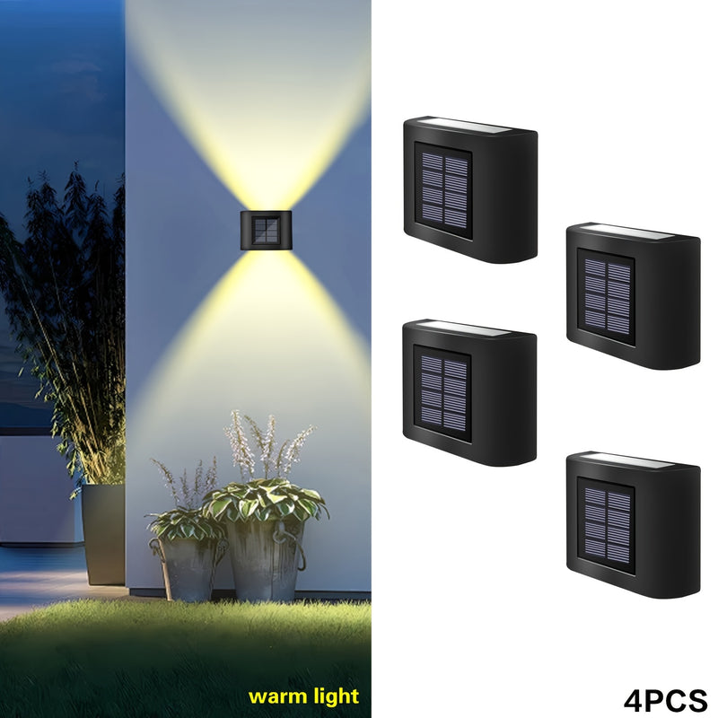 4 unidades de luces de valla de 6 LED alimentadas por energía solar para jardín, disponibles en blanco cálido o blanco frío, perfectas para patios al aire libre, céspedes de jardín, vallas de patio, entradas de vehículos y decoraciones de fiestas.