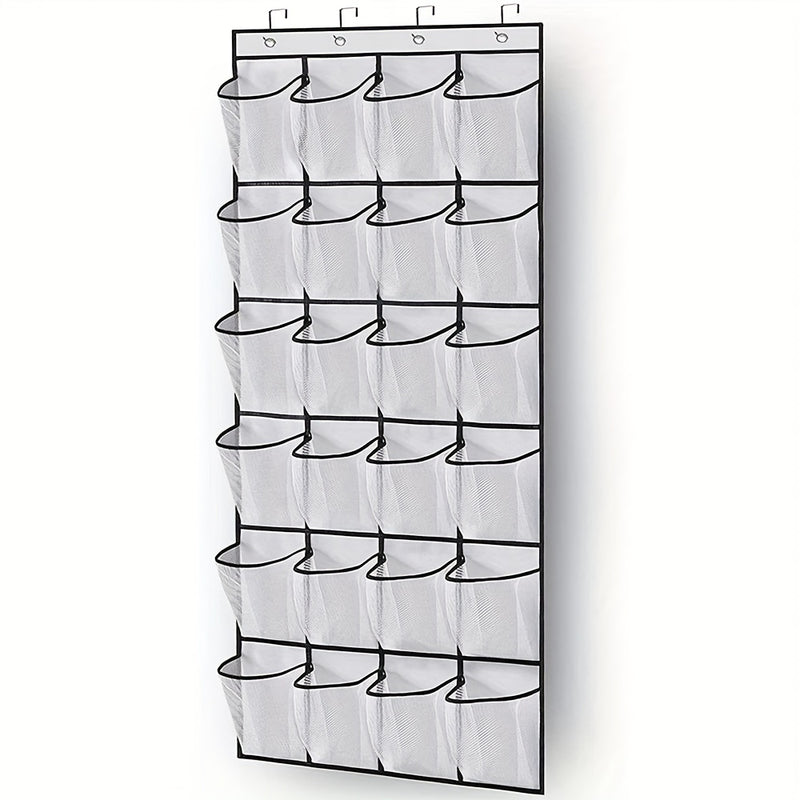 Organizador de zapatos de 24 bolsillos para colgar en la puerta - Estante de zapatos de plástico duradero con bolsillos de malla grandes, soporta hasta 33 libras, Almacenamiento y organización de armario, Sin cargador, No requiere batería