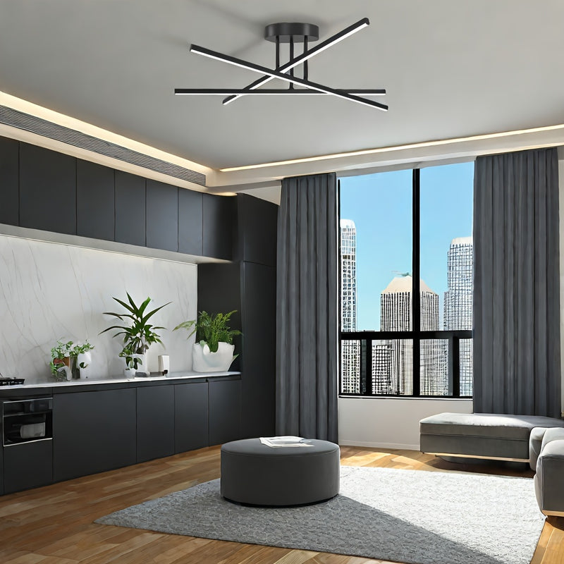 Lámpara de Techo Semiempotrada Negra Elegante de 3 Luces LED Amansour Moderna - Decoración para Cocina, Comedor, Vestíbulo y Entrada, AMANSOUR