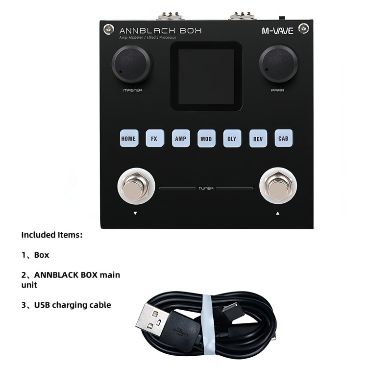 ANNBLACK BOX Procesador de Pedales para Guitarra y Bajo - 80 Preestablecidos + 6 Módulos Personalizables, Grabación Inalámbrica/OTG, Tiempo de Ejecución de 10H, 20 IR Cab SIM, Alimentado por USB/Batería, Equipo de Estudio de Grabación, Unidad de Efectos