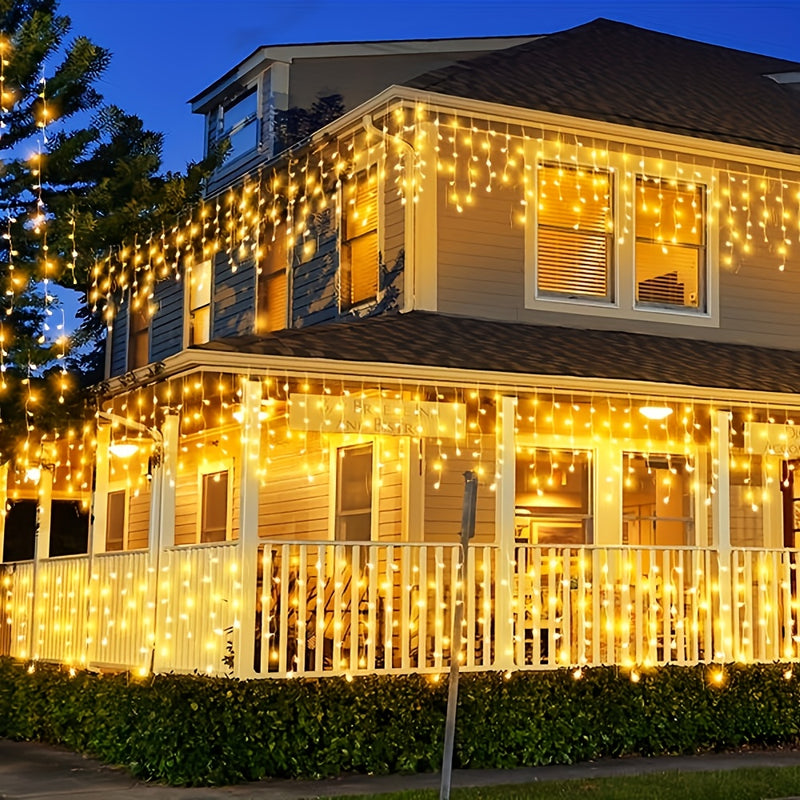 1-Pack Luces LED de Caramelo Solar - 29.5ft/7m, 162 LEDs con 8 Modos, Perfectas para Navidad, Halloween y Decoración de Bodas - Ideal para Balcón, Carpa, Jardín, Villa y Exteriores - Cortina Luminosa Solar de 18.03ft/5.5m con 96 LEDs