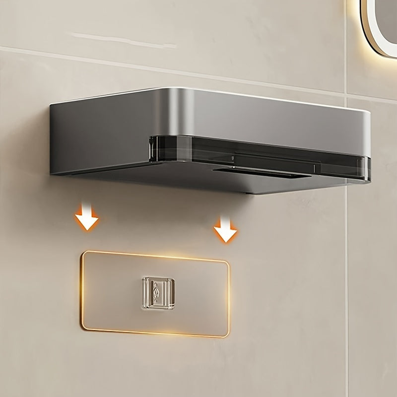 Porta Jabonera de Acero Inoxidable con Bandeja de Drenaje - Montaje en Pared, Sin Taladro, Diseño Rectangular para Baño y Cocina - Solución de Almacenamiento Elegante y Duradera para Dispensador de Jabón de Manos