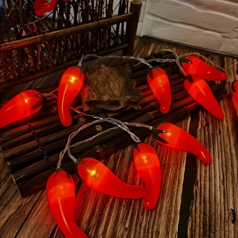 1 pieza de luces de cuerda de chile rojo, luces colgantes festivas LED de 59,06 pulgadas con 10 bombillas o 1118,11 pulgadas con 20 bombillas, luces de cuerda de forma vegetal adecuadas para cocina, mesa y sala de estar (baterías no incluidas)