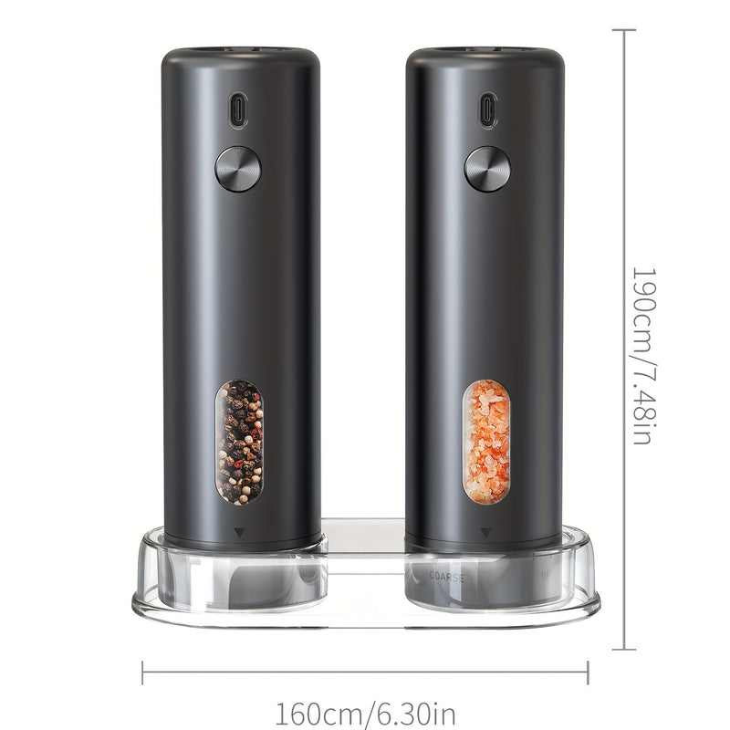 Moledor de Pimienta Eléctrico Recargable, Juego con Contenedor de 110ml, Grano Ajustable Externo, Luz LED Blanca y Operación con Una Mano para Cocina, BBQ y Regalos