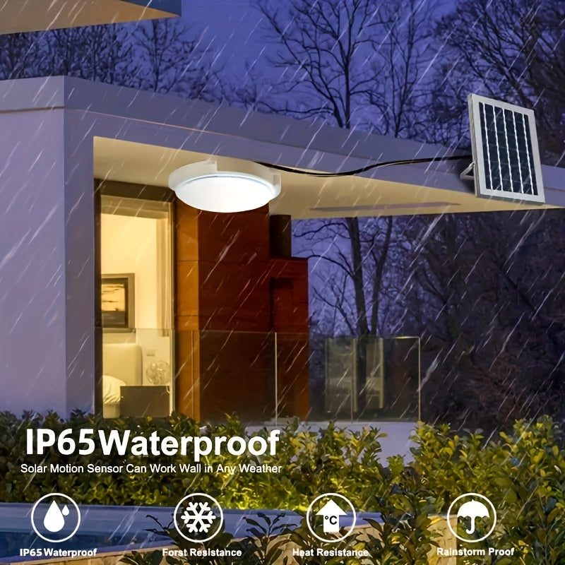 Juego de Luces de Techo Redondas con Energía Solar LED, Batería de Litio 1200mAh, Fácil Instalación, Control Remoto, Iluminación por Sensor, Adecuado para Dormitorio, Cocina, Balcón y Pasillo, Luz de Techo a Distancia, Regalo para Patio Exterior