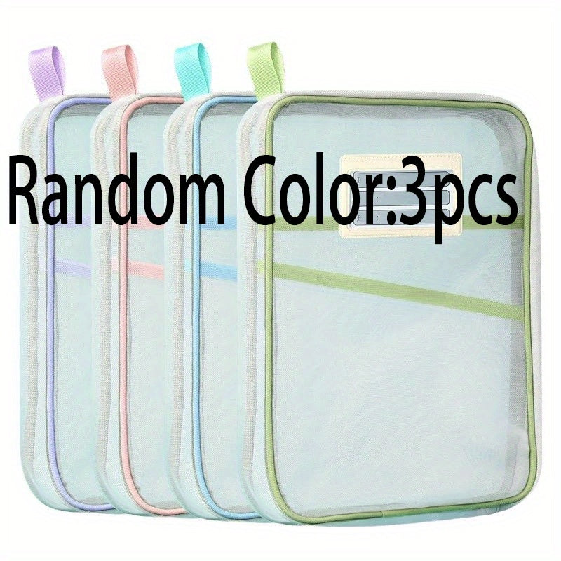 Bolsa de Archivo con Cremallera Tamaño A4 - Malla Transparente Engrosada, Material Duradero de Nailon, Bolsa de Almacenamiento Multifuncional con Asas Coloridas, Ideal para Organizar Materiales de Exámenes Estudiantiles, Libros y Papelería de Oficina