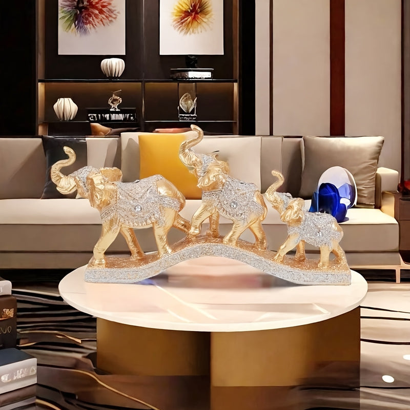 1 Pieza de Adorno Decorativo de Elefante Dorado Feng Shui en Resina, Estatuilla Coleccionable para Hogar y Escritorio