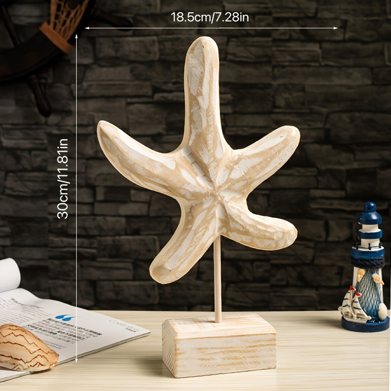 Conjunto de 3 Piezas de Estatuas de Madera Hechas a Mano al Estilo Náutico de Playa: Estatuas de Estrella de Mar/Conejo de Mar/Caballito de Mar para Decoración del Hogar