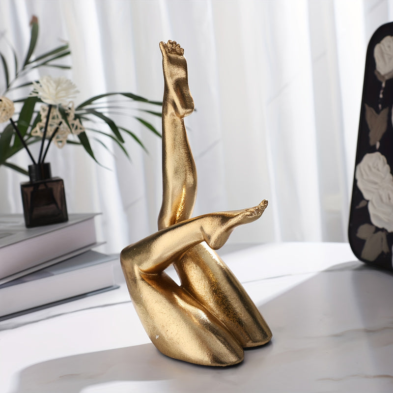 Escultura de Pierna Femenina de Arte Moderno Hecha a Mano - Diseño en Resina Dorada Lisa, Adorno Único para el Hogar para San Valentín, Acción de Gracias y Regalos del Día de la Madre