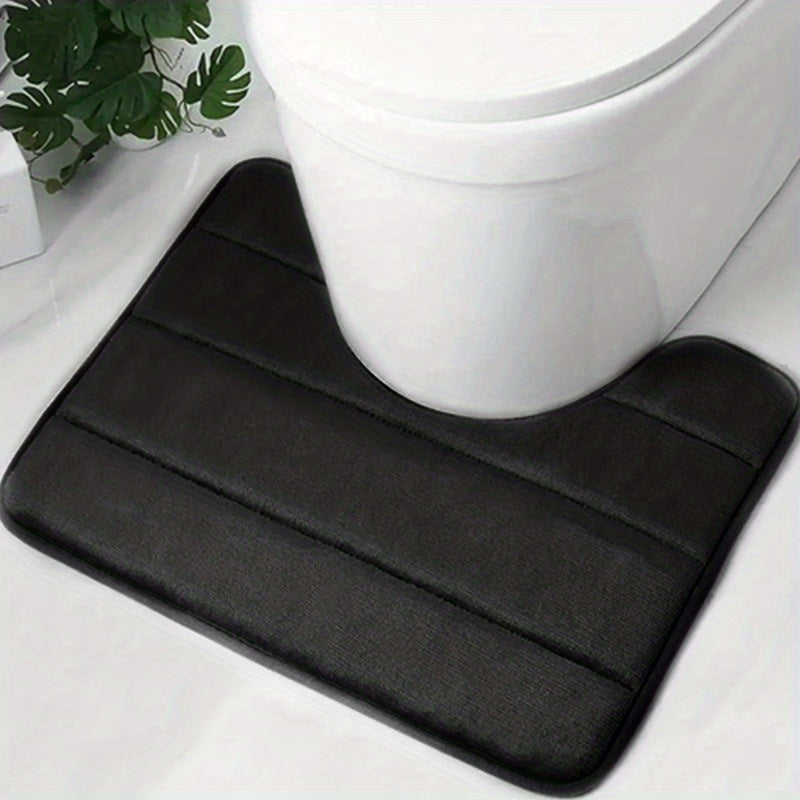 Tapete de baño en forma de U de esponja de memoria, negro, antideslizante y absorbente de agua, tapete de baño suave y lavable, decoración de baño, accesorio de baño