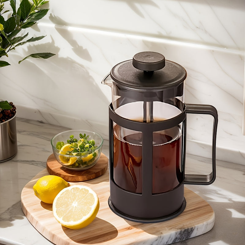 1pc Cafetera de Prensa Francesa 350ml - Vidrio Borosilicato Resistente al Calor y a Explosiones, Filtro de Acero Inoxidable, Multifuncional para Café, Té, Leche - Diseño Moderno Duradero para Uso en Casa y Oficina, Prensa de Café Portátil, Preparación de