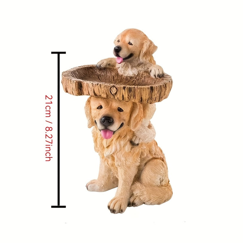 Baño para pájaros con encantador Golden Retriever - Decoración de jardín en resina con dos figuras de perros, fuente de agua exterior para pájaros y perros, sin necesidad de electricidad, ideal para jardines y patios, baño para pájaros de exterior