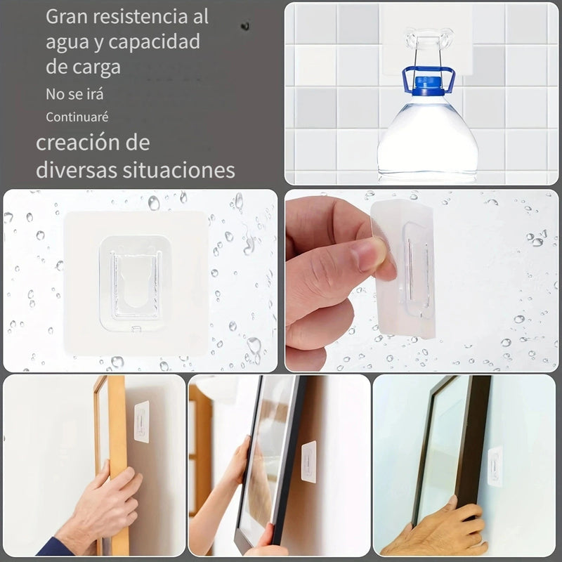 20 piezas de soporte de tablero de alimentación de pared de plástico de moda con fácil instalación, hebilla de enclavamiento transparente, sujetador adhesivo sin taladrar sin costuras para baño y puerta, ganchos utilitarios