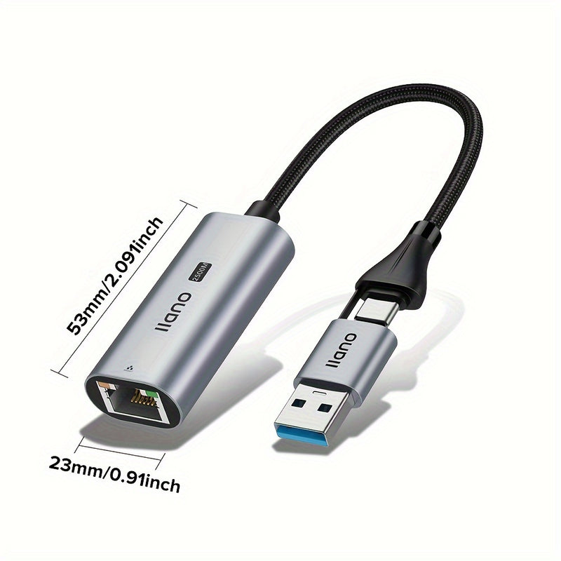 LLANO Adaptador USB 3.1 a RJ45 Gigabit Ethernet, convertidor de red de aleación de aluminio con modo de alimentación USB, compatible con computadoras portátiles para juegos y transmisión en vivo