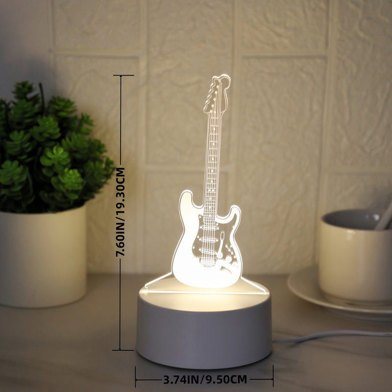 1pc Luz Nocturna 3D de Guitarra - Lámpara de Escritorio LED con Luz Blanca Cálida, Diseño Geométrico Moderno para Dormitorio, Sala de Estar, Decoración de Oficina - Idea Creativa de Regalo, Lámpara de Mesa Bonita, Iluminación Ambiental