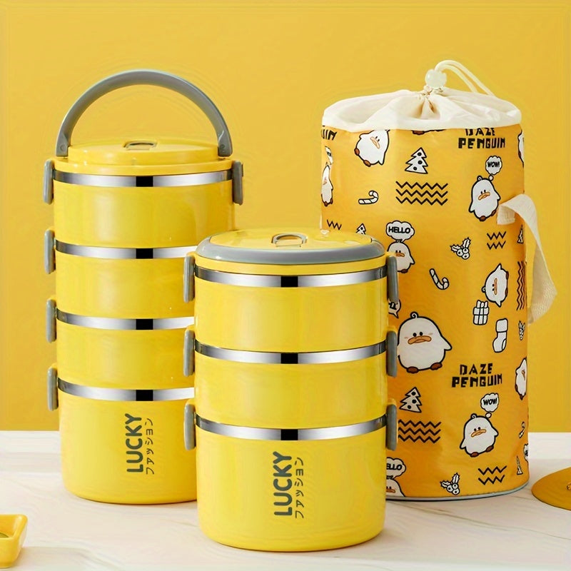 1pc Caja Bento Aislada de Acero Inoxidable, 2/3/4 Niveles Apilables con Tema de Letras, Lavado Manual, Material Plástico y Acero Inoxidable, Ideal para Estudiantes, Trabajadores de Oficina, Accesorios de Cocina y Viaje, Vuelta al Colegio
