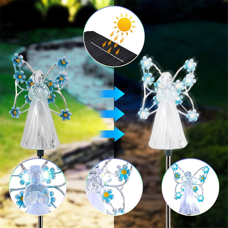 1pc Luz de Ángel Solares para Jardín con Estaca - Luces Solares Exteriores de Ángel Eterno con 7 LED para Decoración de Tumbas en Cementerios, Regalo Conmemorativo, Arte Navideño para el Patio, Regalo de Condolencia