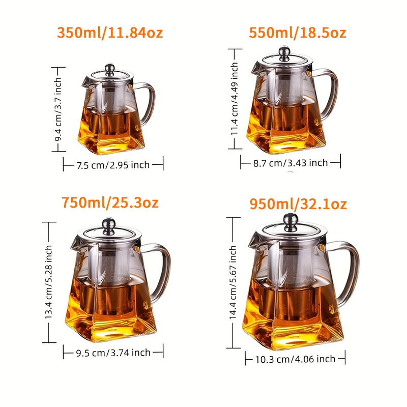 Juego de Tetera de Vidrio con Infusor de 1 pieza de 350/550/750 ml Resistente al Calor y Engrosada para Preparar y Infundir Té Doble Uso