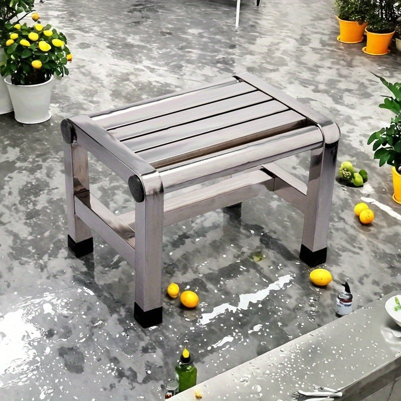 1pc Taburete Multifuncional de Acero Inoxidable - Resistente y Antideslizante, Ideal para Uso en Interiores/Exteriores como Escalón para Baño