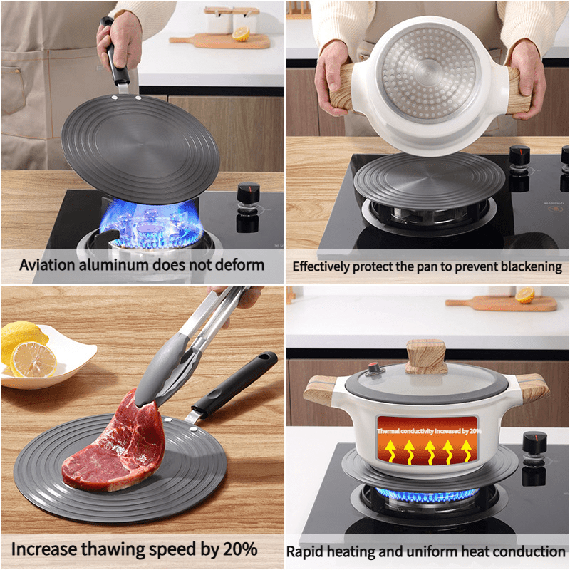 1pc Placa Difusora de Calor y Bandeja Descongeladora de Aluminio 24cm/28cm con Asas y Pinzas Antiescaldaduras - Descongelación Rápida, Protector para Estufa de Cocina, Conducción Térmica Rápida, Liberación de Presión Duradera, Fácil Limpieza, Compatible