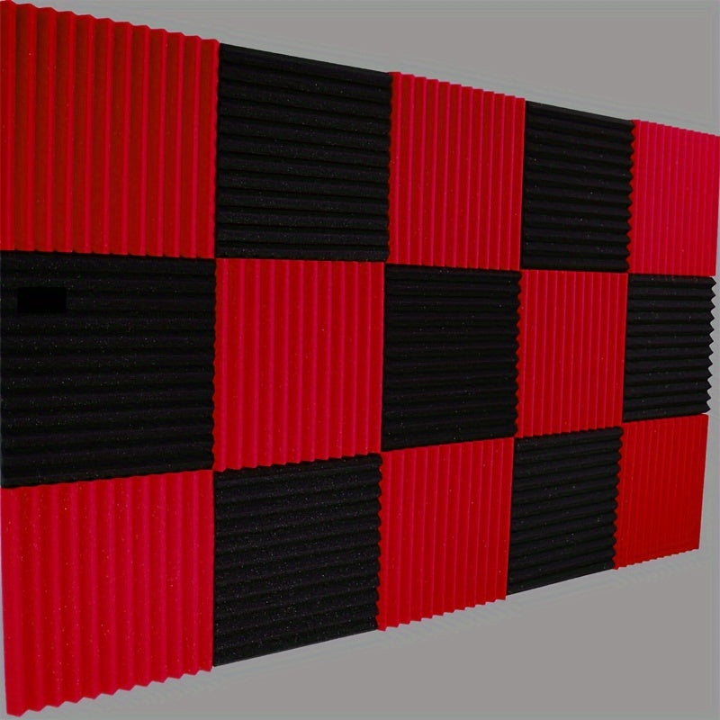 50 piezas de Paneles Cuña de Espuma Acústica VIBuilt - 30cm x 30cm x 2.5cm, Negros y Rojos para Estudio, Paneles Insonorizantes para Grabación, Instrumentos y Reducción de Ruido, Instalación Fácil, Diseño Modular