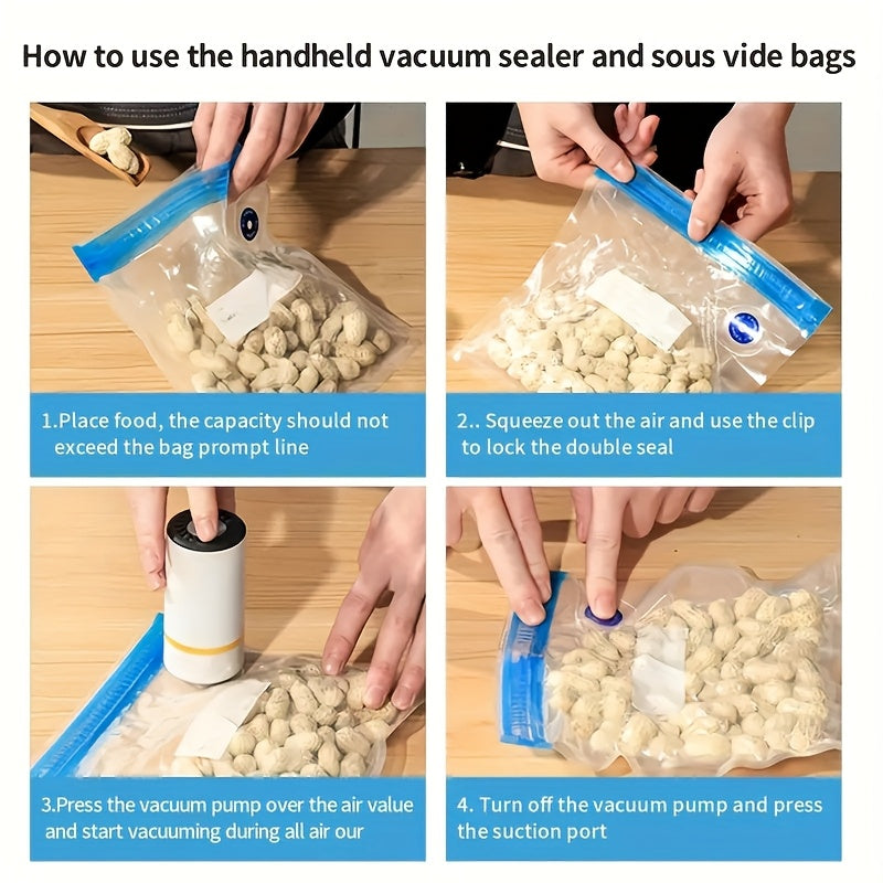 Sellador de vacío portátil para uso en el hogar, completamente automático para alimentos secos y húmedos, incluye una bolsa de comida, 1 bomba eléctrica y 3 bolsas de cierre de vacío grandes, medianas y pequeñas para almacenamiento.
