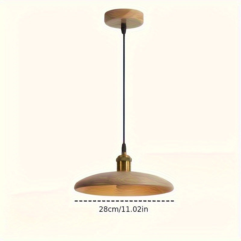 Lámpara colgante de madera sólida estilo nórdico moderno - Montaje semienterrado con base de metal negro, control de interruptor regulable, sombra de madera para comedor, dormitorio, bar de café, pasillo y sala de estar (bombilla no incluida)