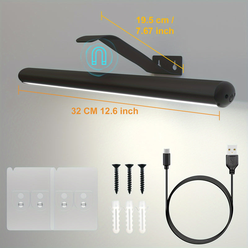 1 unidad de luz LED para cuadros de 32.0 cm con control remoto, batería recargable, brillo y temporizador ajustables, 300LM, montaje con adhesivo o tornillos para obras de arte, retratos, galerías - alimentación por USB, acabado mate moderno