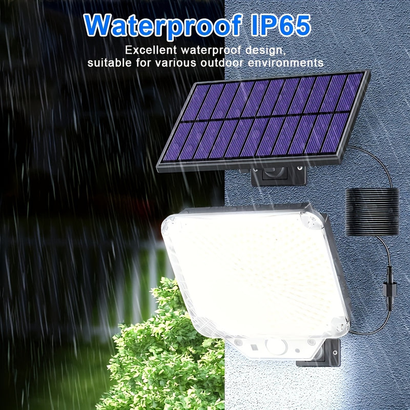 Luz solar exterior de 345 LED con sensor de movimiento y control remoto, resistente al agua IP65, con cable de extensión de 16 pies (152,4 pulgadas), funcionamiento desde el atardecer hasta el amanecer, fácil de instalar y quitar, adecuada para porches,