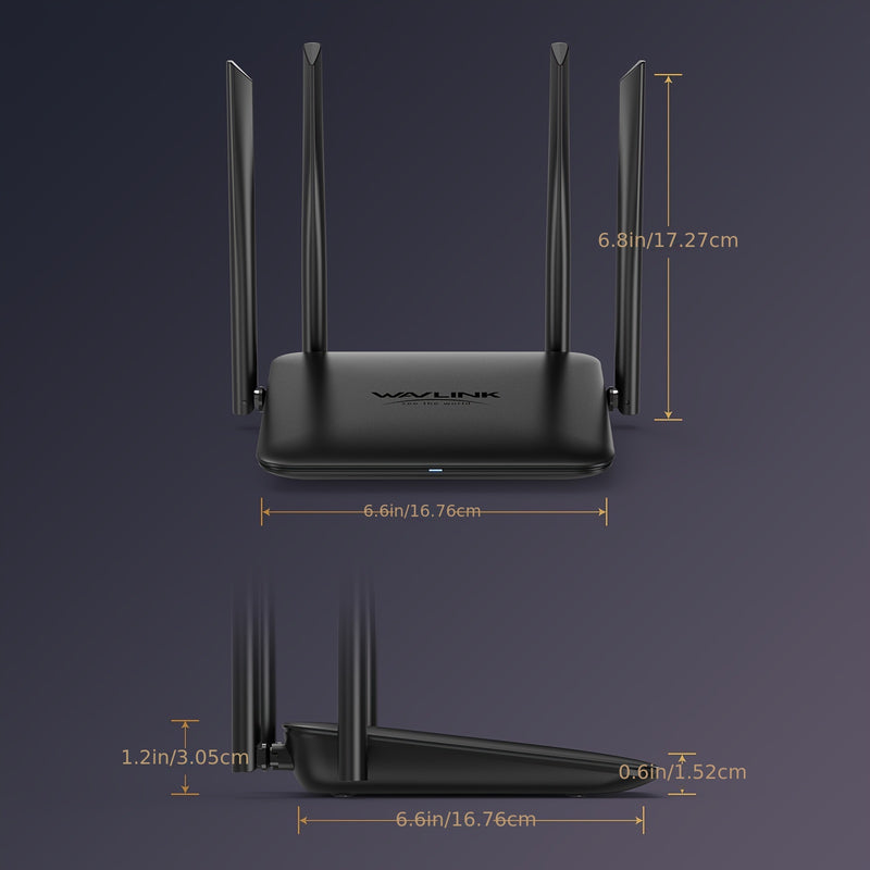 Enrutador inalámbrico WAVLINK AC1200 de doble banda (2.4GHz + 5GHz), enrutador WiFi Gigabit para hogar y juegos, 1 puerto WAN 10/100/1000Mbps, 2 puertos LAN 10/100/1000Mbps, compatible con MU-MIMO, formación de haz y LNA+PA, IPv6