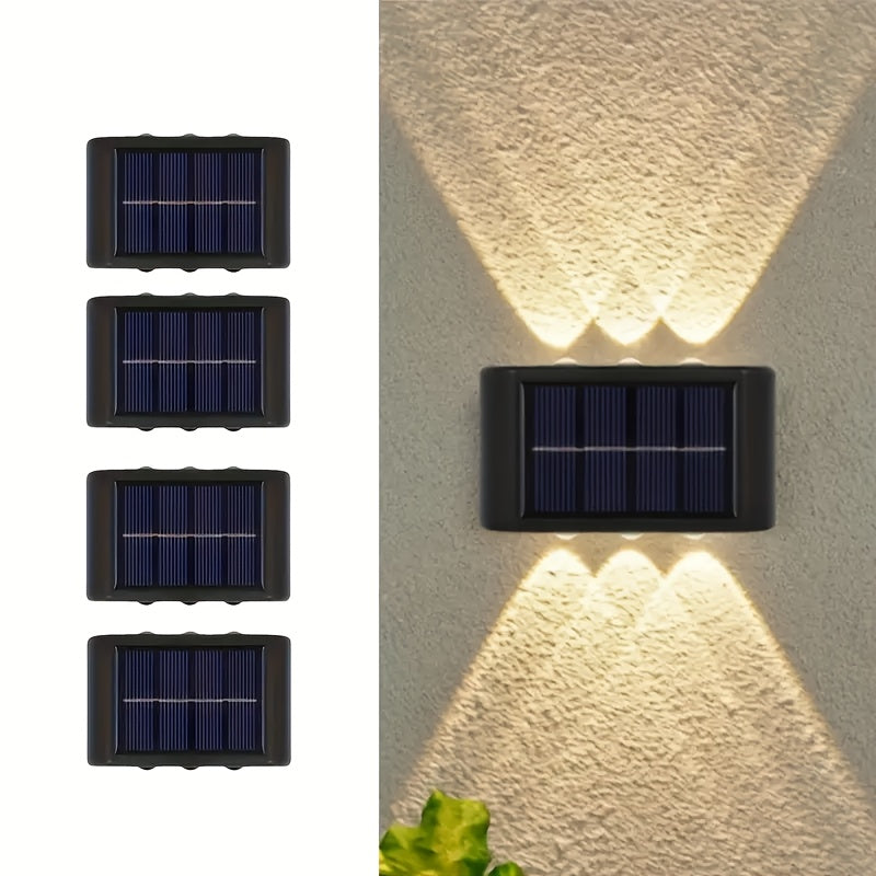 6 luces solares LED para exteriores, iluminación de pared con luz cálida y fría, IP65 impermeable, alimentadas por energía solar con batería de níquel recargable, incluye hardware de instalación, ideal para patio, jardín, porche, barbacoa y decoración de