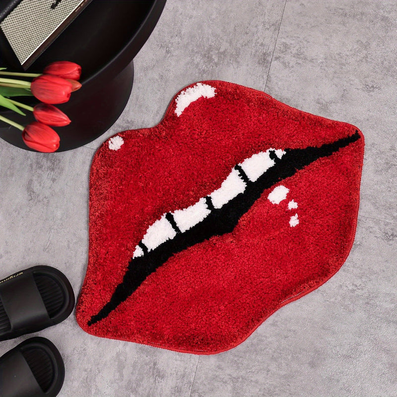 Alfombra de baño de labios rosados suaves - Suave, absorbente, alfombra de suelo antideslizante para baño y dormitorio, revestimiento de poliéster, fácil de limpiar, alfombra de baño | Diseño juguetón | Alfombra absorbente