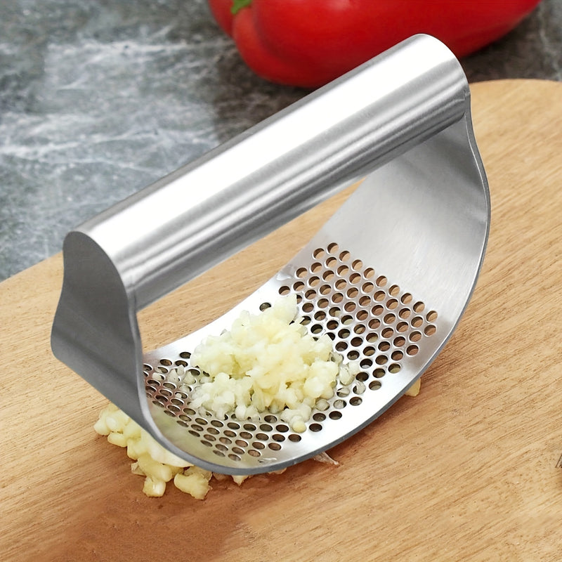 1 pza., Prensa de Ajos, Prensa de Ajos de Acero Inoxidable, Picadora de Ajos de Metal Mecedora, Trituradora de Ajos Lavable, Picadora de Ajos de Cocina, Machacador de Ajos, Utensilios de Cocina, Accesorios de Cocina