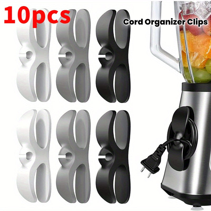 10pcs Clips Organizadores de Cables para Electrodomésticos de Cocina - Gestión de Cables Segura y Ordenada para Freidoras de Aire, Máquinas de Café, Batidors - Soportes de Cables de Plástico Ajustables en Negro y Blanco, Diseño Montado en la Pared para u