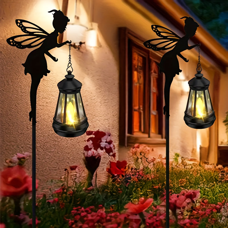 Linterna Solar de Silueta de Hada 1/2 - Luz LED Divertida para Jardín, Decoración Exterior Metálica Impermeable, Perfecta para Patio y Jardines de Rosas, Regalo Ideal para Navidad o Cumpleaños