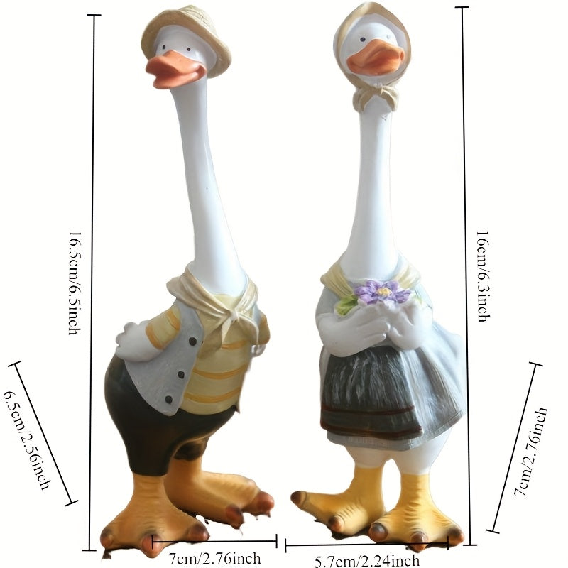 Escultura de pato de resina artesanal - Patos de dibujos animados en blanco y amarillo, decoración de hogar linda para interiores y exteriores, jardín, patio o oficina, perfecta para Navidad, Pascua, San Valentín y más, decoración de patos