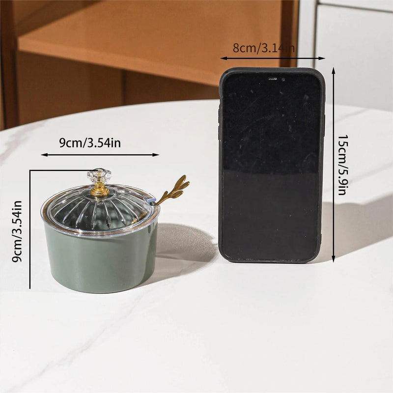 1 pieza de frasco de especias de plástico PS hecho a mano con tapa y cuchara - Almacenamiento de cocina de lujo con luz nórdica para sal, azúcar y especias - Decoración de cocina y comedor duradera y segura para alimentos, moderna vajilla de cocina, dise