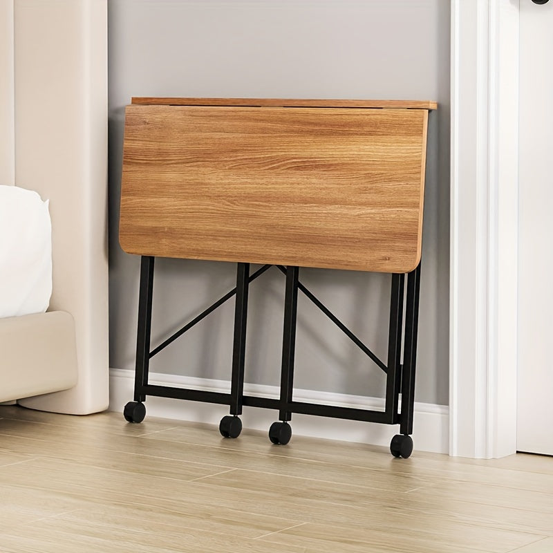 Escritorio plegable portátil de madera con ruedas giratorias 360°, mesa para computadora de oficina en casa, panel de madera y estructura metálica, sin necesidad de electricidad, 1 unidad