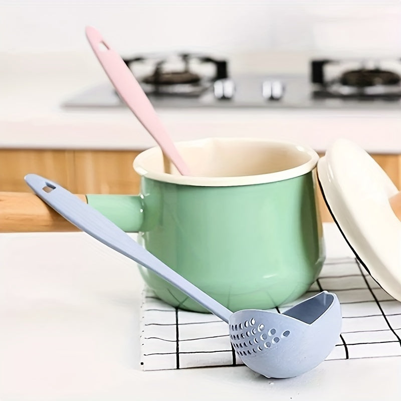 1pc Cuchara Colador 2-en-1 de Alta Calidad - Mango Largo, Plástico de Paja de Trigo, Perfecta para Hot Pot y Sopas, Utensilio de Cocina Seguro para Alimentos, Cuchara de Sopa