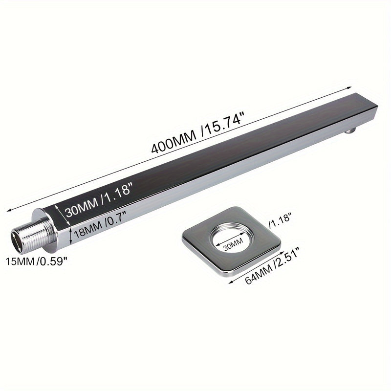 1PC Cabeza de ducha de lluvia cuadrada de acero inoxidable de 39,98 cm con brazo mural - No se necesita electricidad, Accesorio de ducha de baño durable, Plata