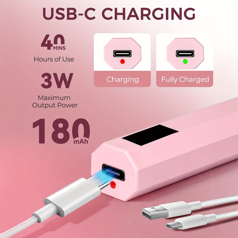 Secador de Uñas Portátil con Temporizador Digital - Lámpara LED Rápida para Manicura/Pedicura, Secado Rápido, Batería de Litio y Carga USB (Sin Adaptador Necesario) - Rosa Brillante/Blanco, Herramienta de Belleza Estilosa, Exterior en Plástico Brillante