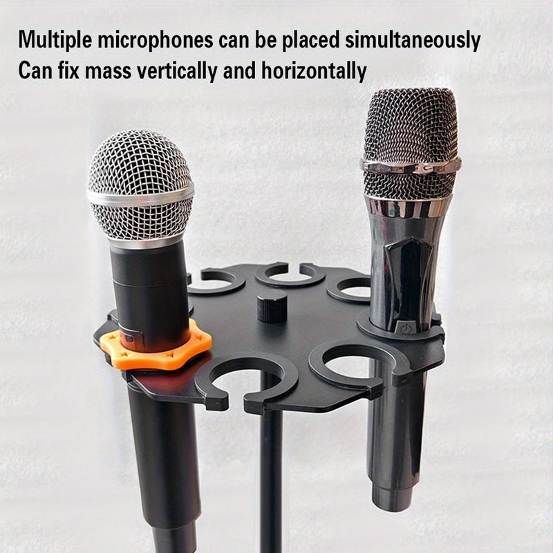 Soporte de micrófono multi para soporte de micrófono - bandeja de metal con 8 ranuras, carga máxima de 8 altavoces, organización y exhibición de escenario - incluye 8 anillos antirrobo
