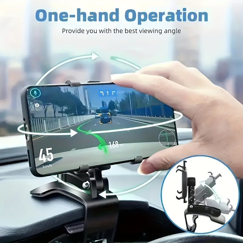 Soporte universal para teléfono en el auto, material ABS, clip de resorte ajustable 360° multifuncional, compatible con dispositivos de 7.62 a 17.78 cm