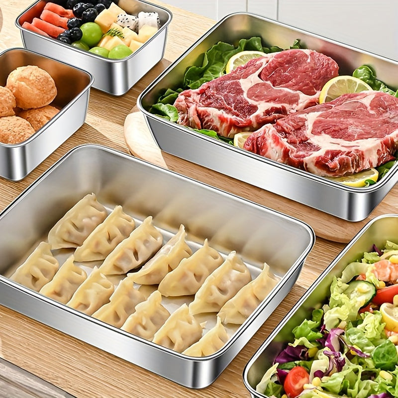 Juego de 2/3 recipientes de acero inoxidable para almacenar alimentos, resistentes, herméticos, libres de BPA, aptos para microondas y congelador, irrompibles, organizadores de cocina rectangulares con tapa abatible para refrigerador y despensa