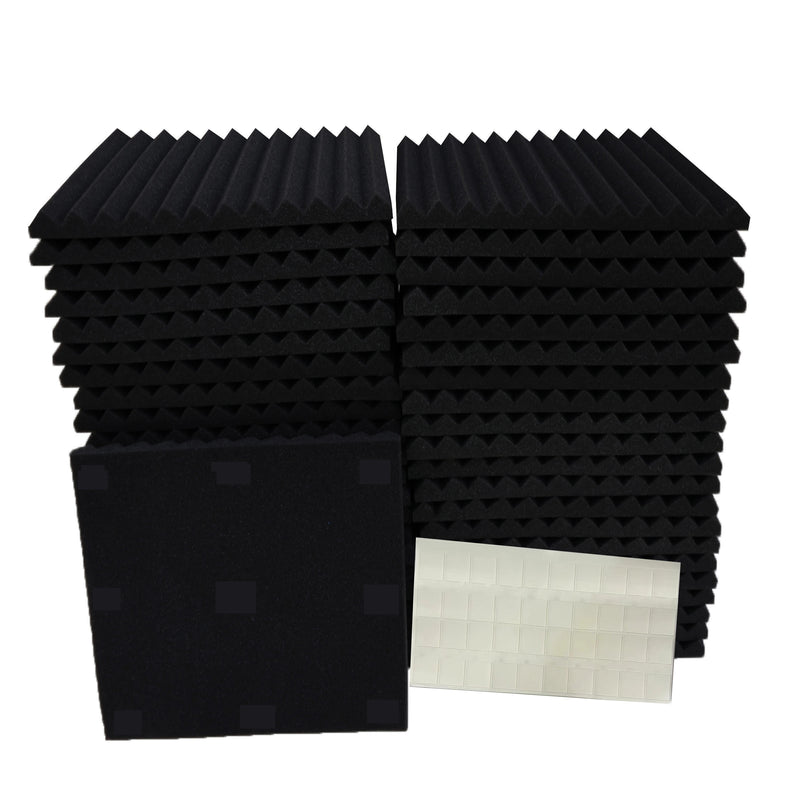 96 piezas de paneles acústicos de espuma negra VIBuilt, 30.48 cm x 30.48 cm x 2.54 cm - Baldosas insonorizadas de alta densidad para estudio, sala de música y sala de juegos, reducción de ruido, fácil instalación, duraderas y absorbentes, paneles insonor