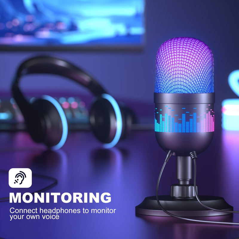Nueva micrófono profesional USB con iluminación RGB, reducción de ruido - Ideal para transmisiones en vivo, juegos, podcasts y conferencias de video - Incluye soporte